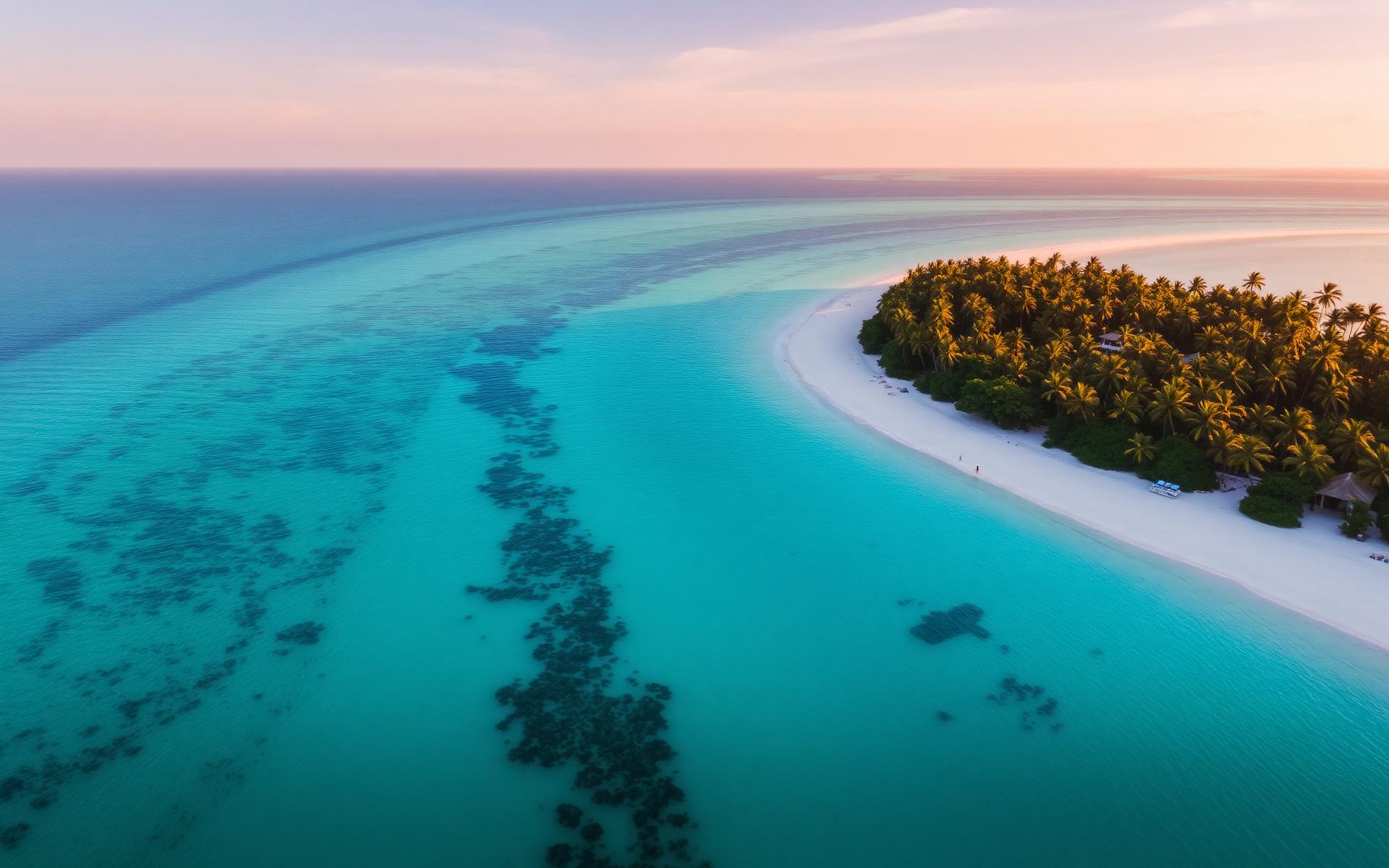 Praia paradisíaca com águas cristalinas e coqueiros